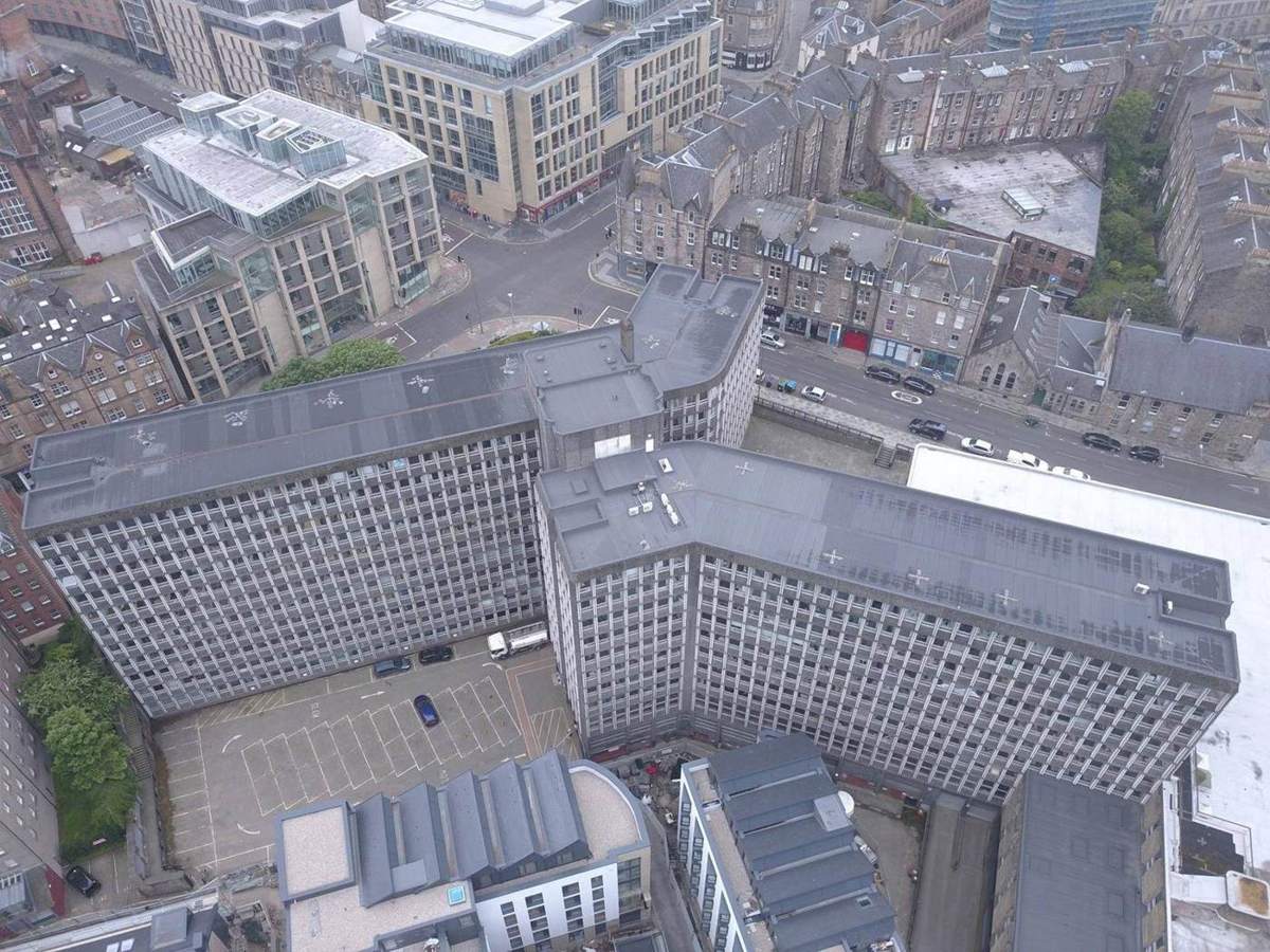 Aerial view of the Argyle House roof in Edinburgh